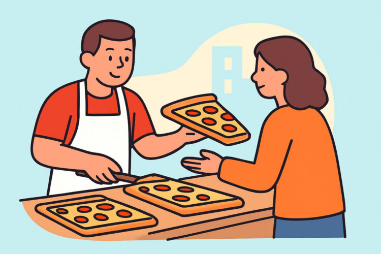Al taglio -pizza kappaleina – tarjoilutapa