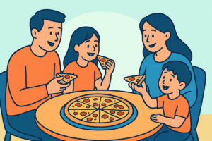 Perhepizza ja jaettavat koot – hinta per annos